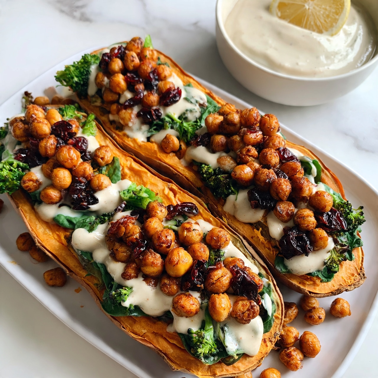 Sweet Potato Dinner with Grilled Chicken, Broccoli, and Greek Yogurt Sauce Recipe