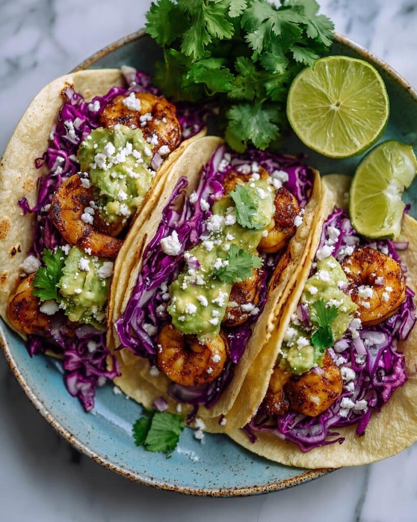 Grilled Shrimp Tacos with Lime Crema and Cabbage Slaw Recipe
