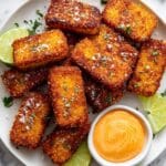 Crispy Fried Silken Tofu with Savory Soy-Garlic Dipping Sauce Recipe