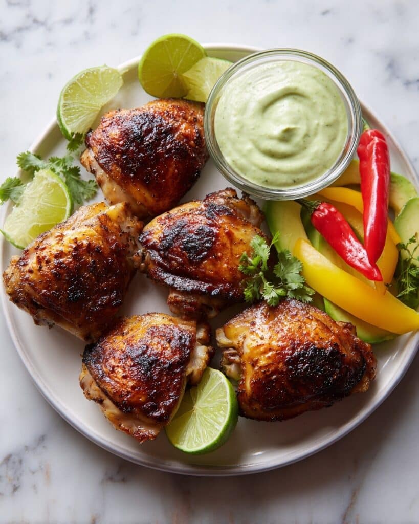 Crispy Air-Fryer Chicken Thighs with Avocado Sauce Recipe