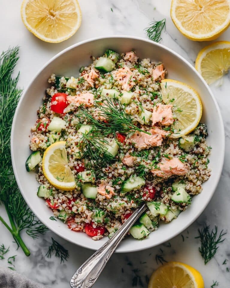 High Protein Salmon Quinoa Salad with Lemon Dressing Recipe