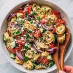Creamy Greek Tortellini Pasta Salad with Feta and Vegetables Recipe
