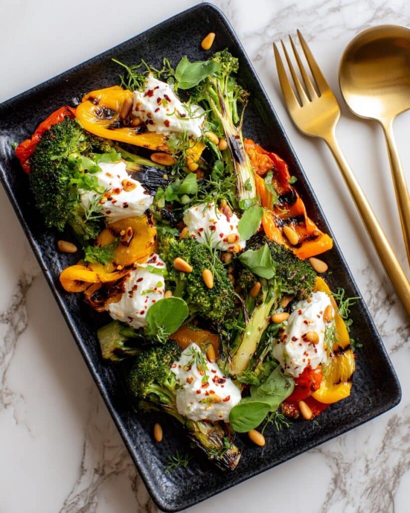 Roasted Peach Salad with Burrata and Basil Pesto Recipe