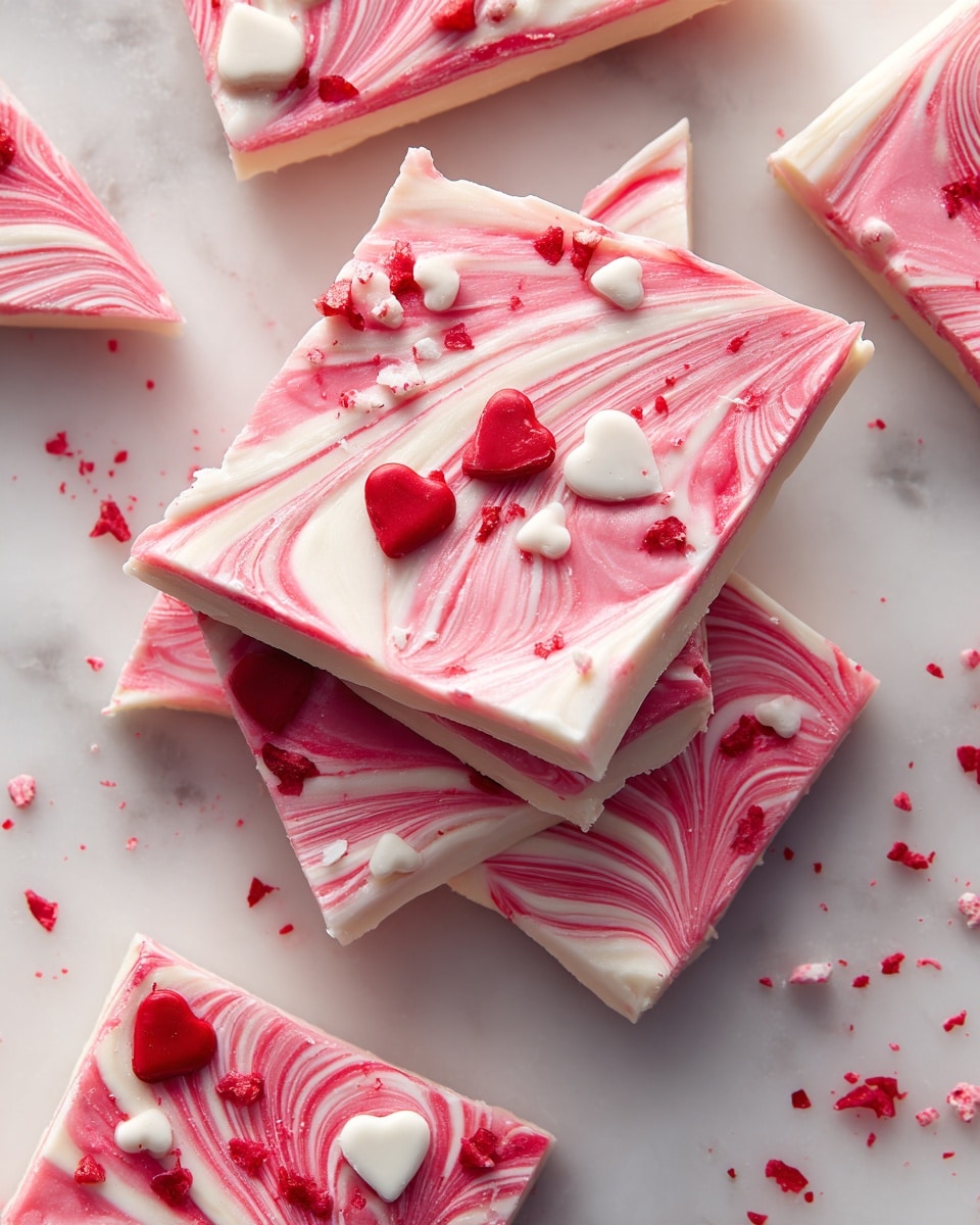Pink Chocolate Bark with Hearts and Sprinkles Recipe